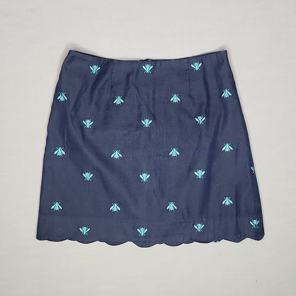 Lilly Pulitzer Chambray Embroidered Bees Midi Scalloped Skirt